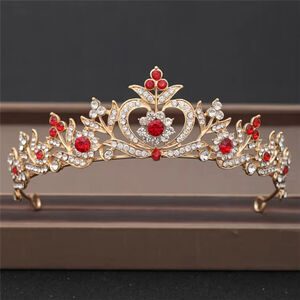 Crystal Apple Tiara Gold/White w/ Red Rhinestone Bridal Jewelry NWT